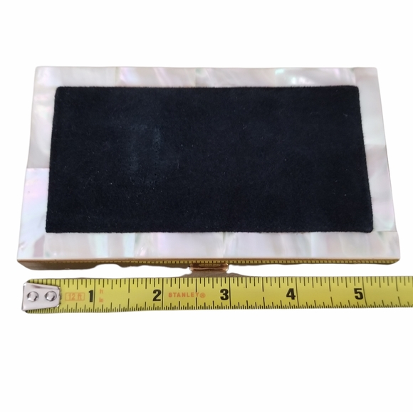 Vintage Mid Century Suede Mother of Pearl Make Up Case Clutch Compact Duo - Picture 11 of 14